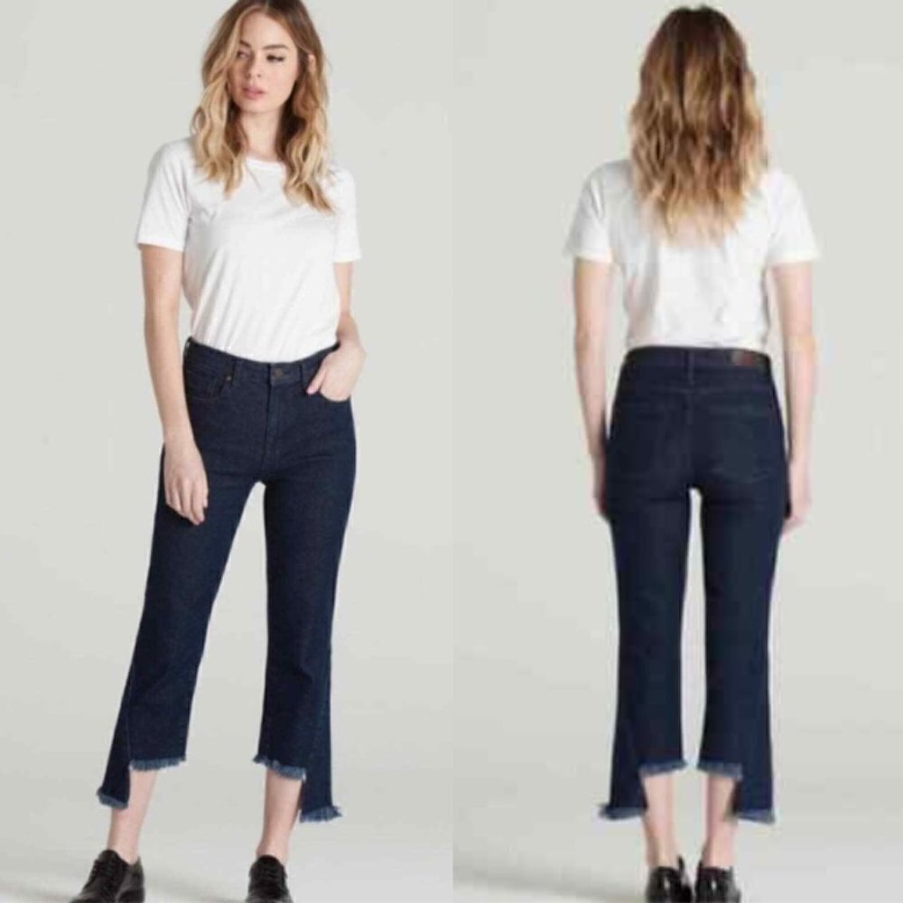Parker Smith Cropped Mini Flare Jeans in California Dark Wash Blue
